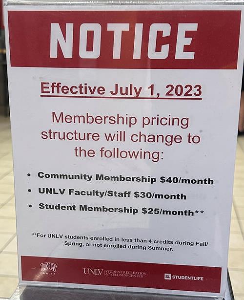 Heads up. Membership prices at Student Recreation and Wellness Center at UNLV change soon!